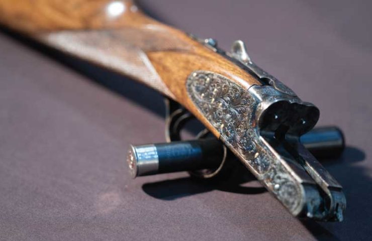 A shotgun with a case harden on the action.