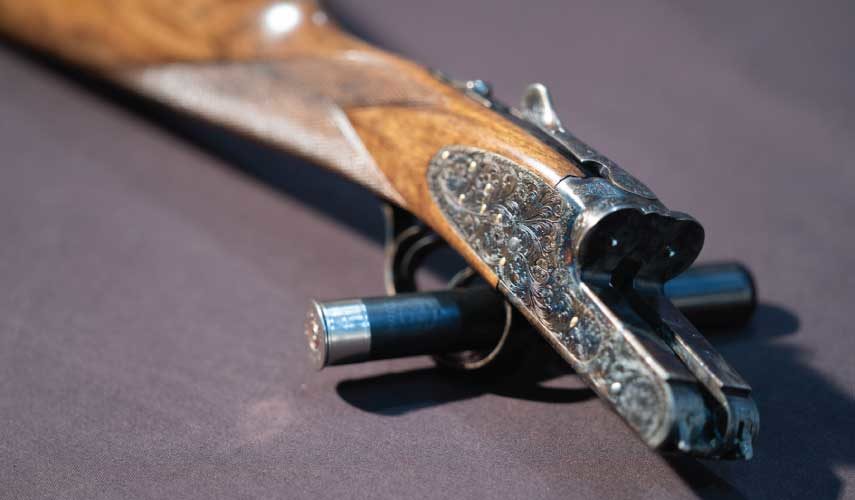 A shotgun with a case harden on the action.